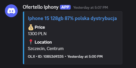 Alert Ofertello o iPhone 15 128 GB za 1300 zł